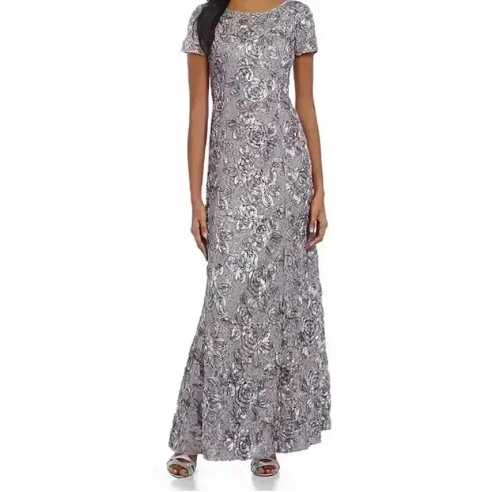 Alex Evenings Rosette A-Line Gown Size 14